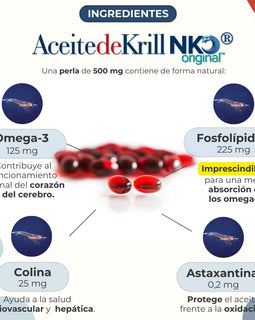 Aceite de Krill Antártico NKO 3 EPA + DHA - Con Fosfolípidos, Colina y Astaxantina - 3 Veces Más Biodisponibilidad que Aceite de Pescado - Extracción en Frío - 100% Natural